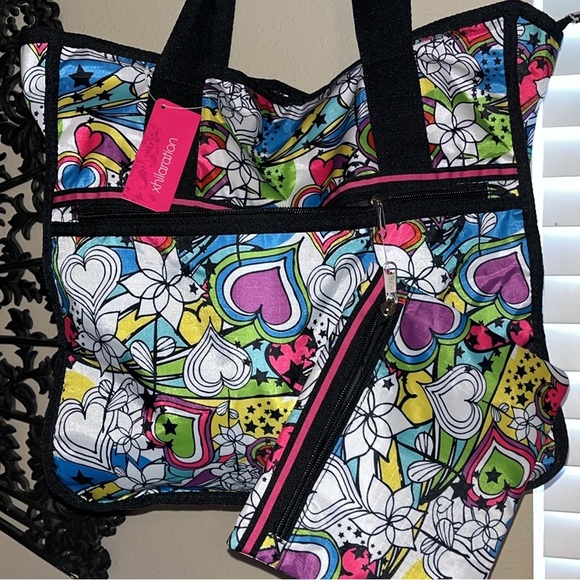 XHILARATION Boho Multicolor Overnight Tote Bag & cosmetic bag - Picture 3 of 14